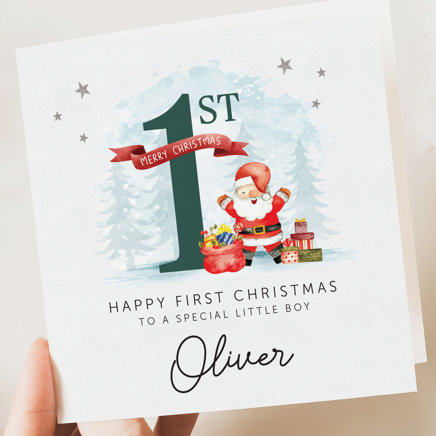 1st Christmas Card for Grandson, Son First Christmas, Nephew, Little Boy
