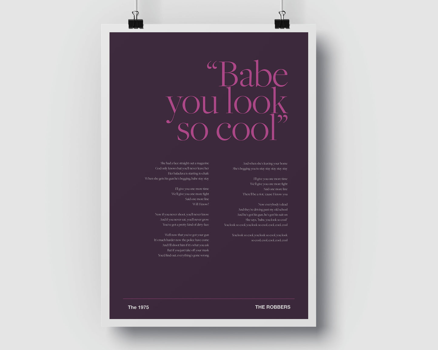 The 1975 Robbers - Music Poster - Music Print - Music Lyrics - Various Colours