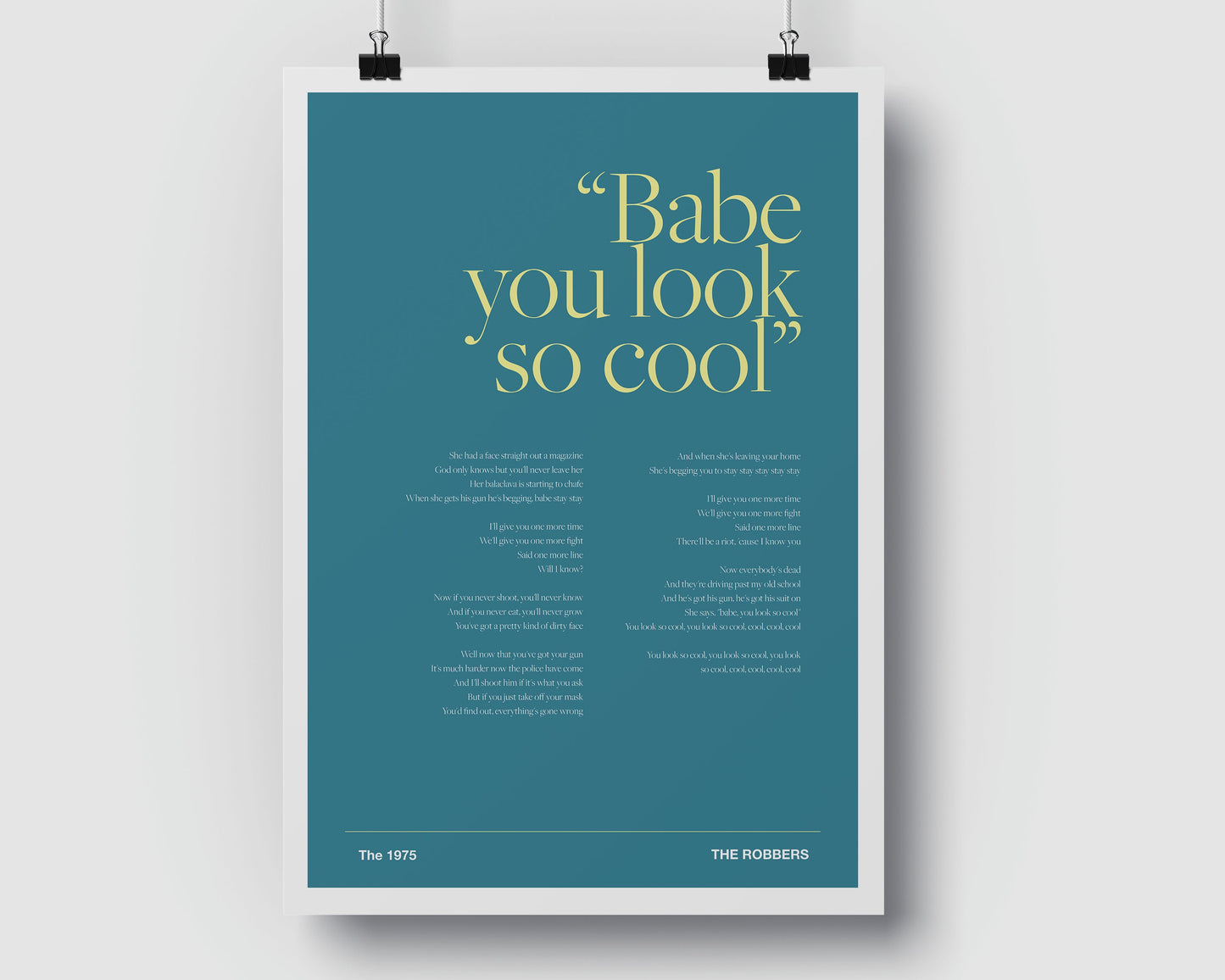 The 1975 Robbers - Music Poster - Music Print - Music Lyrics - Various Colours