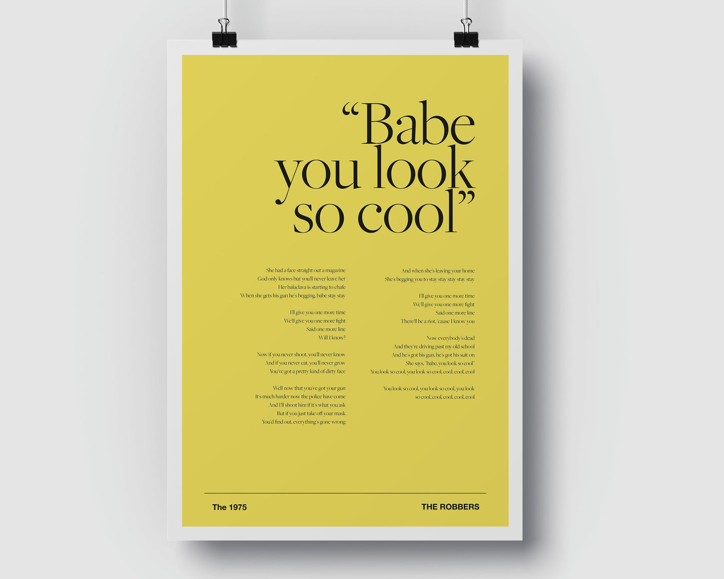 The 1975 Robbers - Music Poster - Music Print - Music Lyrics - Various Colours