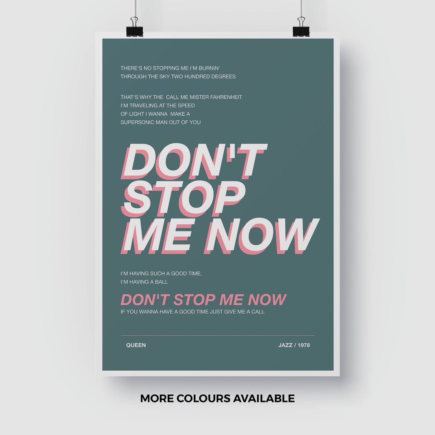 Queen Inspired Don't Stop Me Now - Music Poster - Music Print - Music Lyrics - Various Colours - FREE DELIVERY