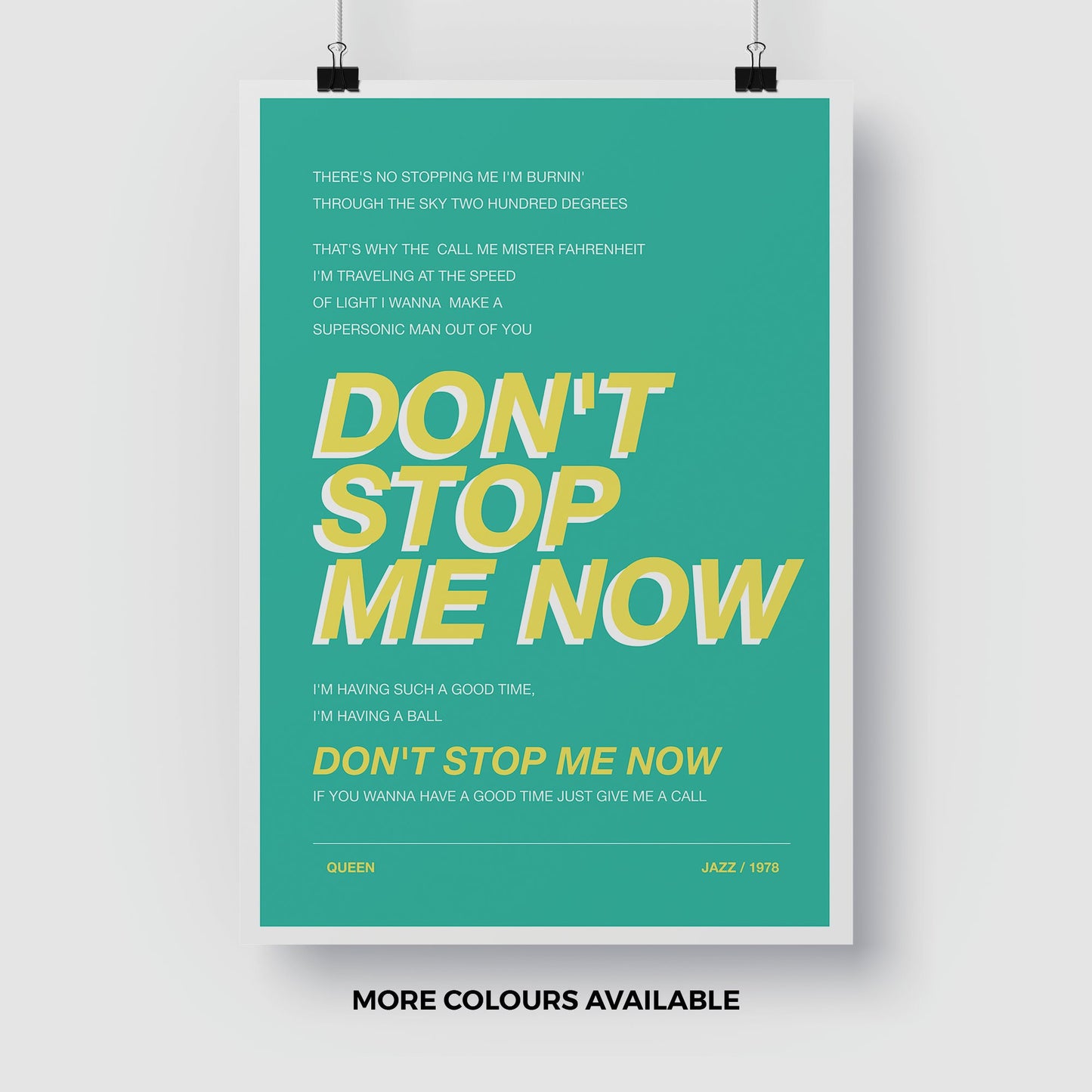 Queen Inspired Don't Stop Me Now - Music Poster - Music Print - Music Lyrics - Various Colours - FREE DELIVERY