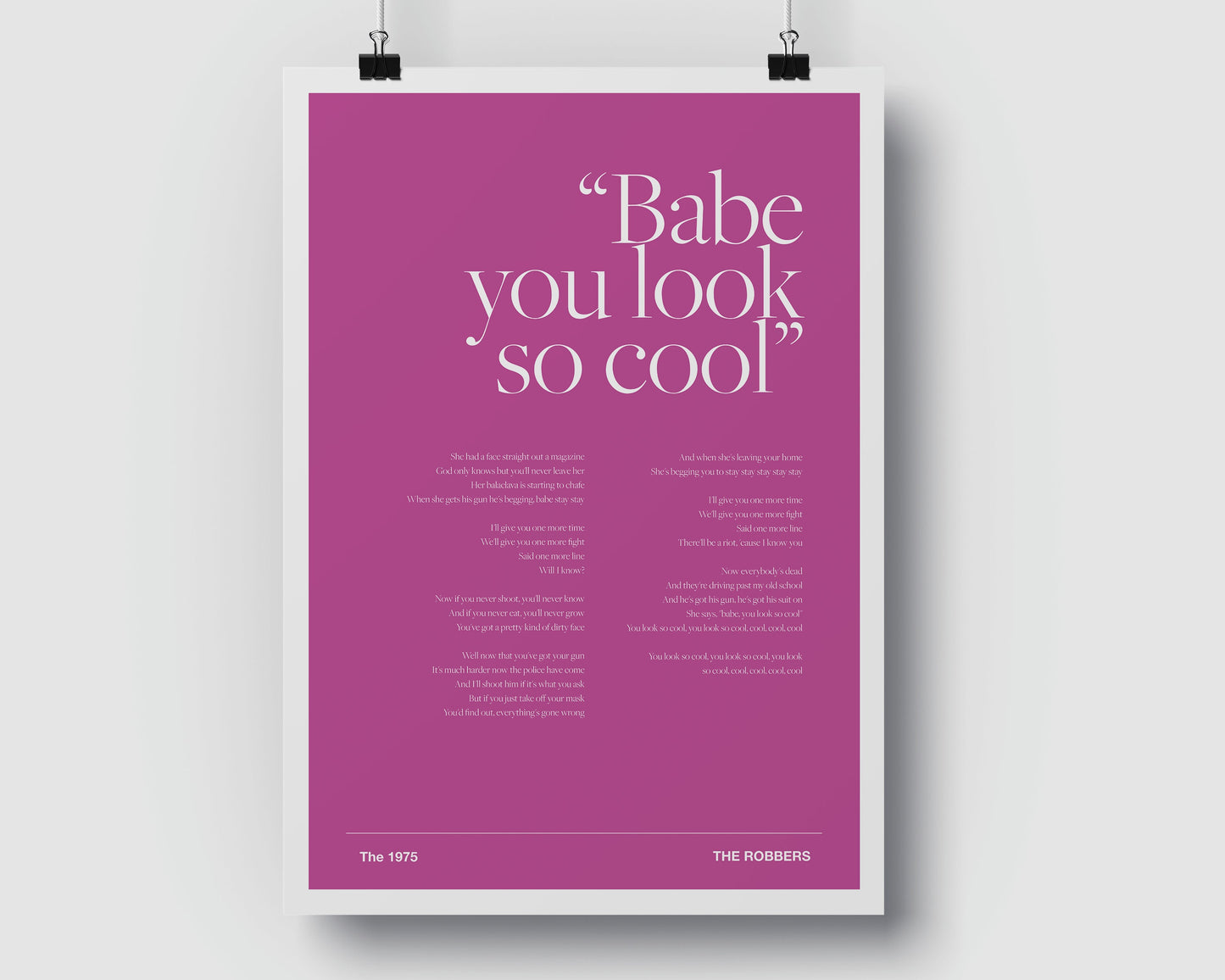 The 1975 Robbers - Music Poster - Music Print - Music Lyrics - Various Colours