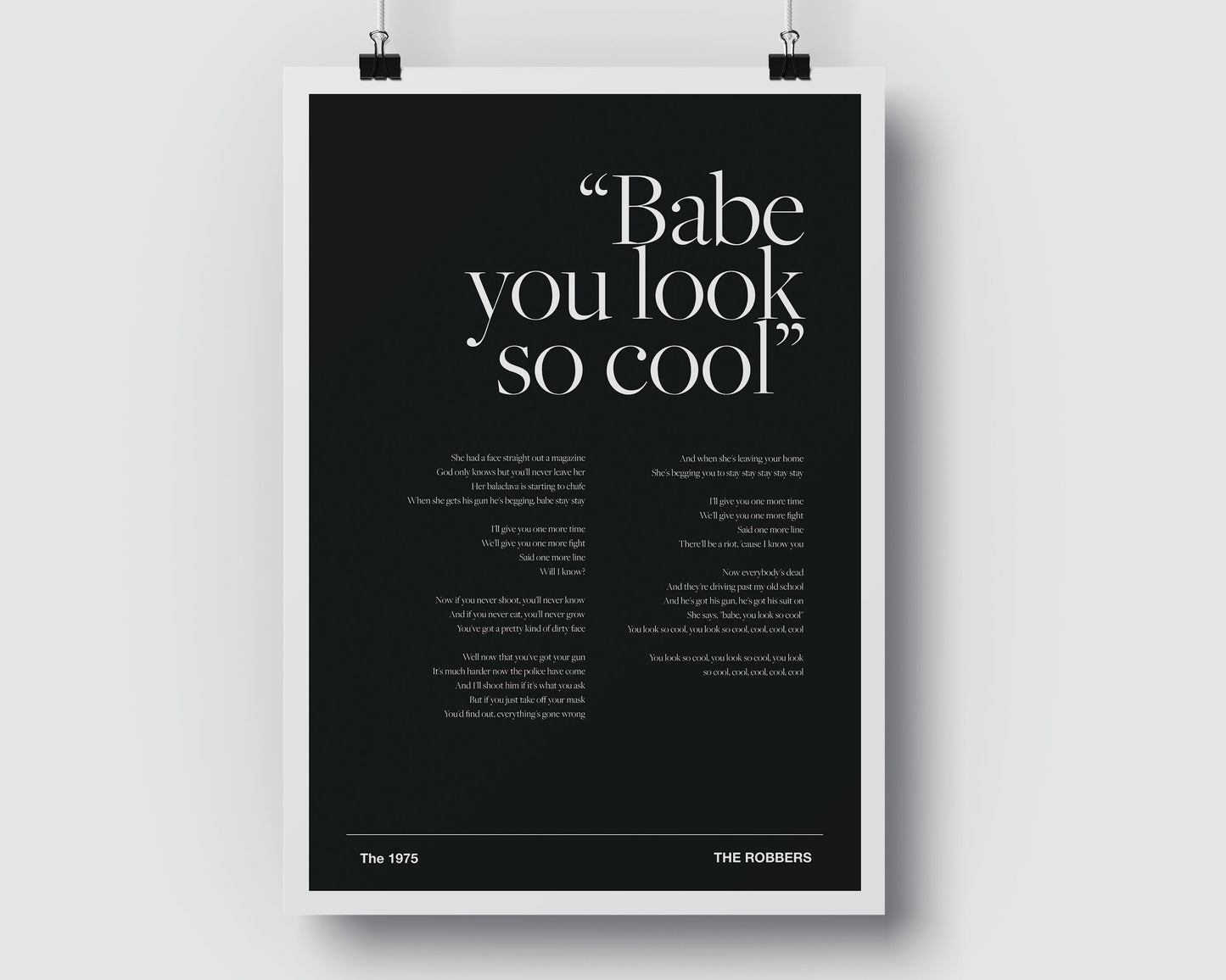 The 1975 Robbers - Music Poster - Music Print - Music Lyrics - Various Colours