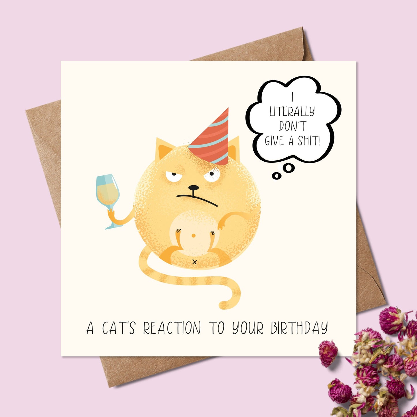 Funny Birthday card, Cat Birthday Card - Birthday card with cats - A Cat's reaction to your Birthday - I literally don't give a! - Rude card