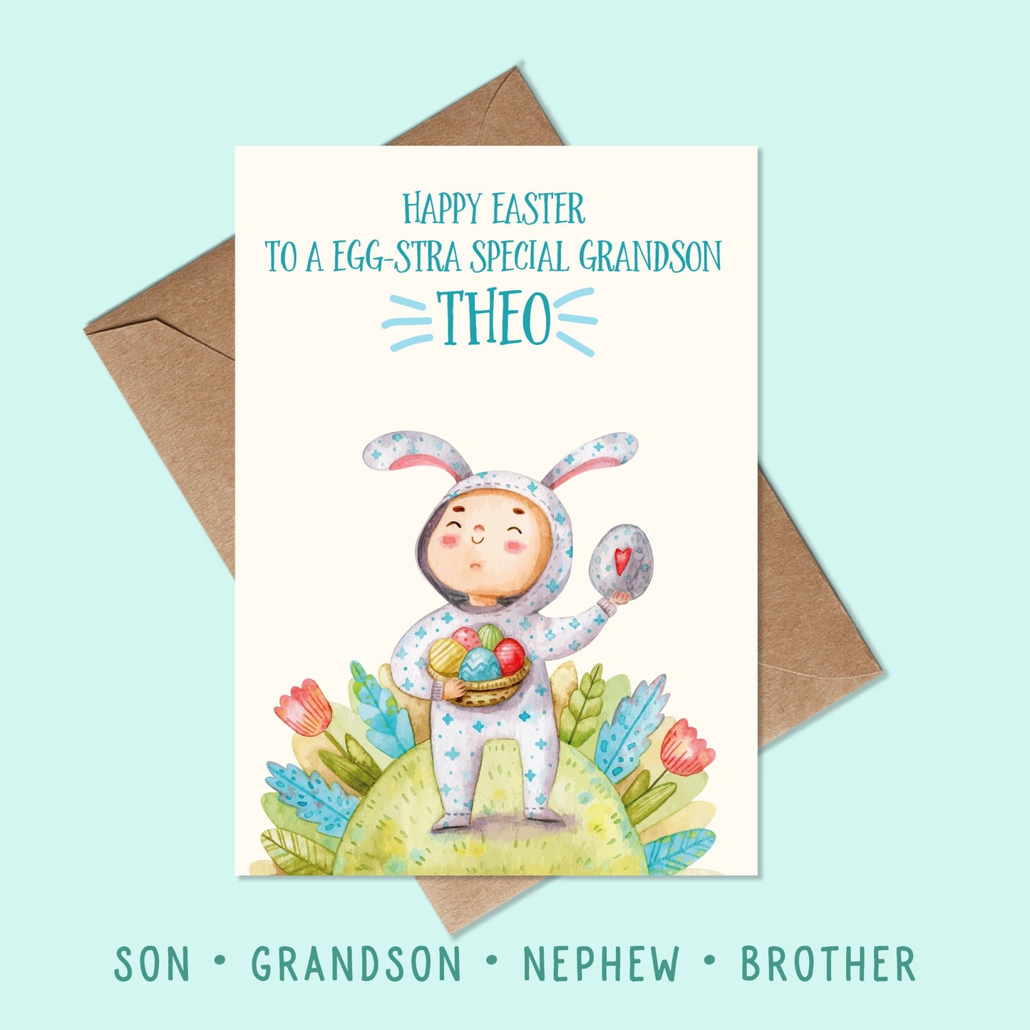 Personalised Easter Card Grandson - Boys 5x7"