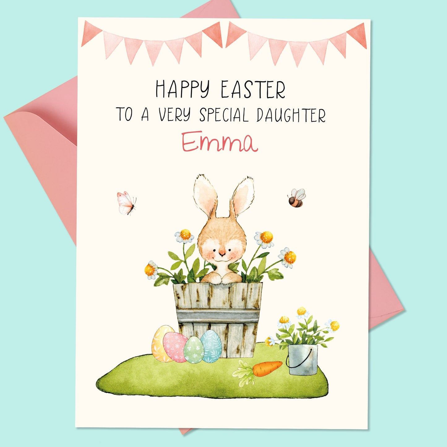 Personalised Girls Easter Card, Easter Bunny Girls Card, Daughter Easter Card, Granddaughter Easter Card, Niece, Cousin
