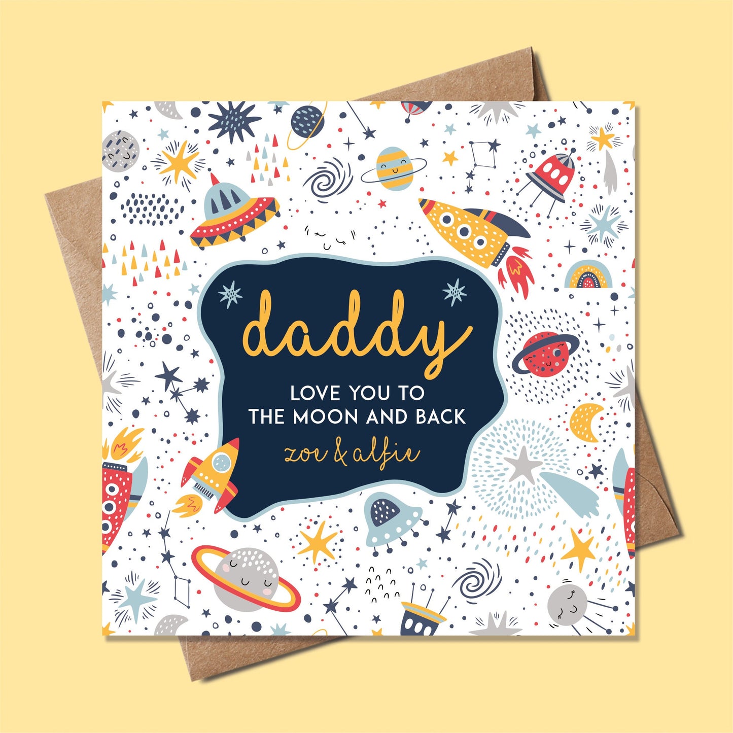 Cute Fathers Day card, Birthday card for Dad - Fathers Day Card - Love you to the moon and back, Personalised dad birthday Card