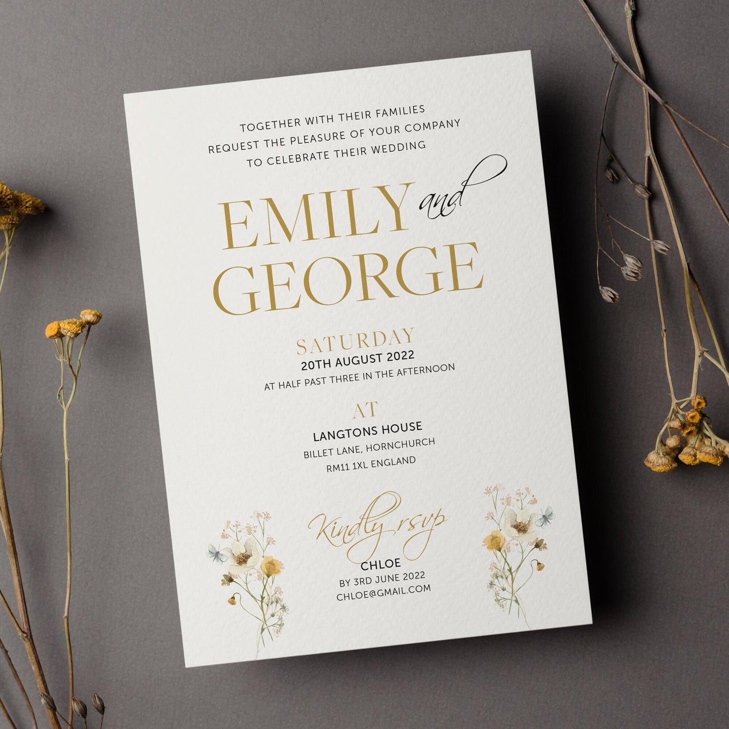Emily - Botanical Floral, Wedding Invitation, Save the date Wedding, Elegant Wedding Invitation Set, Modern Wedding invites, Calligraphy