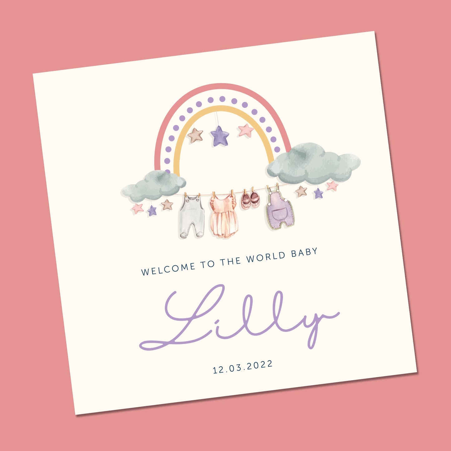 Personalised Rainbow New Baby Card