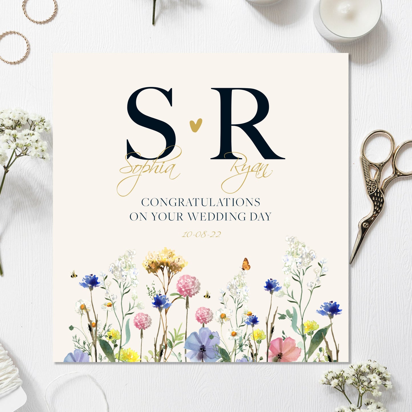 Initials Wedding Card Personalised Floral