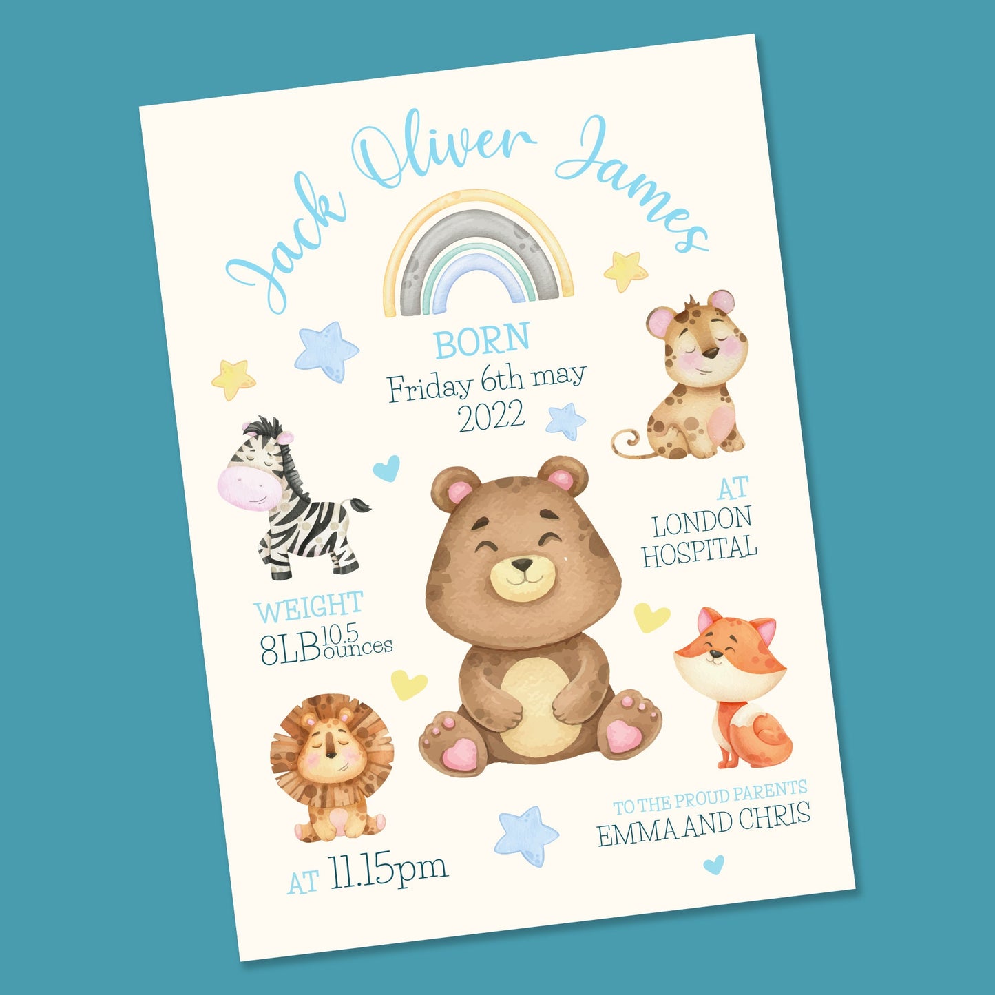 Personalised Baby Watercolour themed new baby card, Keepsake New Born card, Granddaughter, Daughter, Niece New born girl card