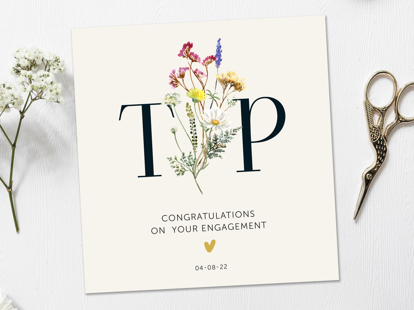 Engagement Card Initials Personalised 6x6"