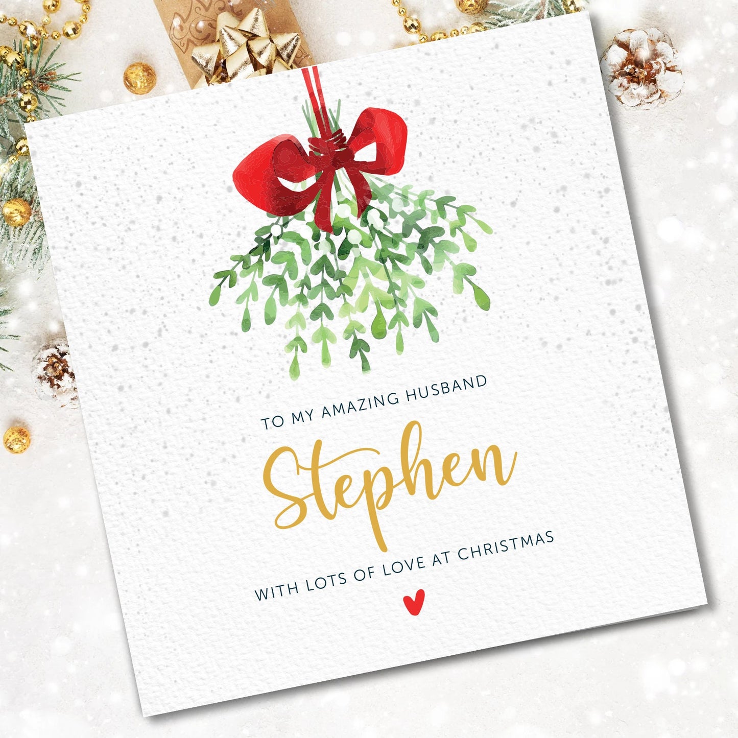 Christmas Card for Husband - Personalised Mistletoe
