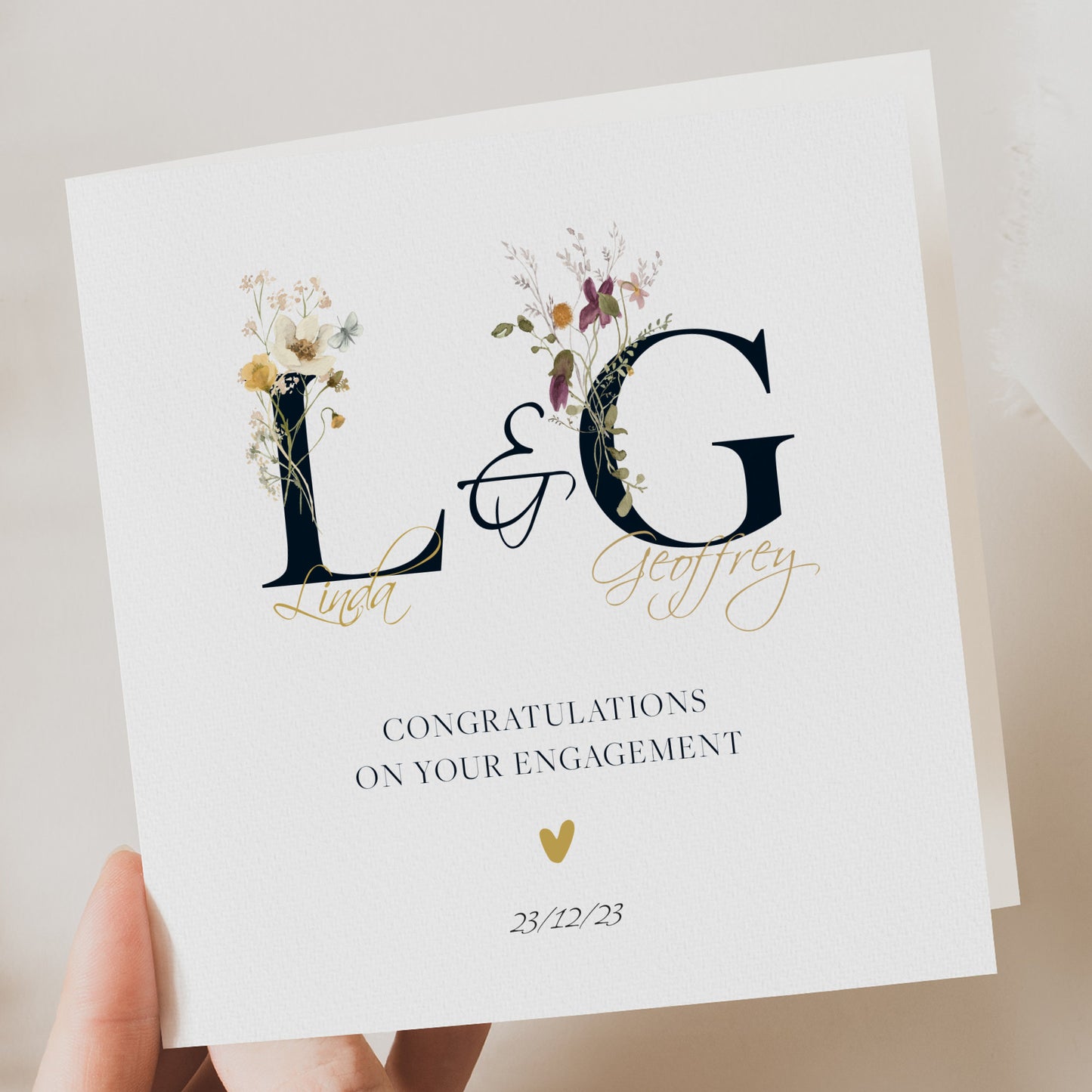 Engagement Card Personalised Initials - Blank Inside