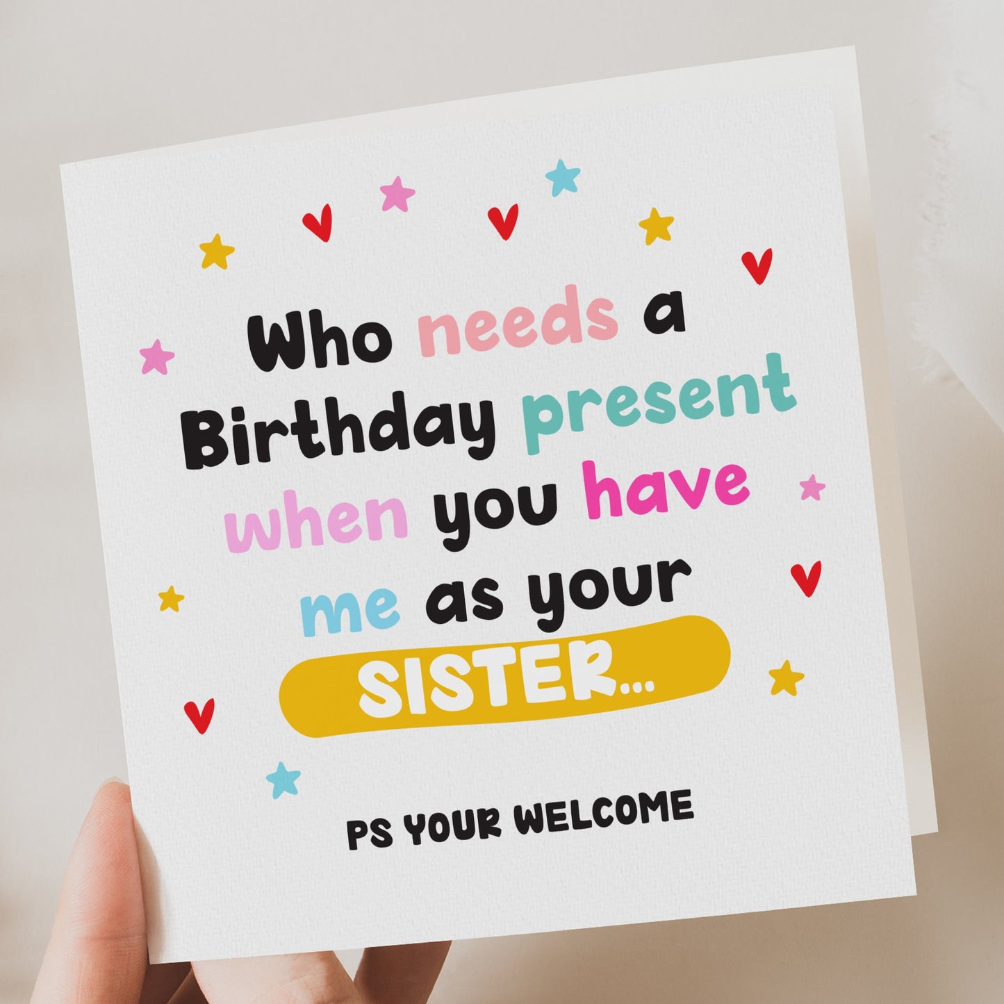 Funny birthday card for sister
