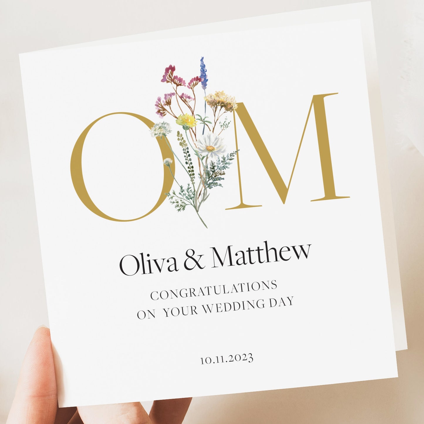 Personalised Wedding Initials Floral Card