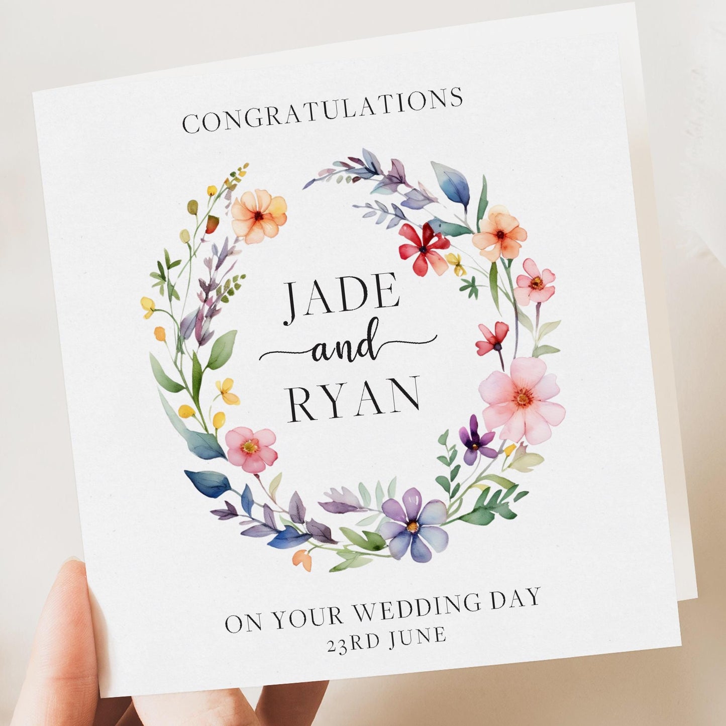 Floral wedding card personalised