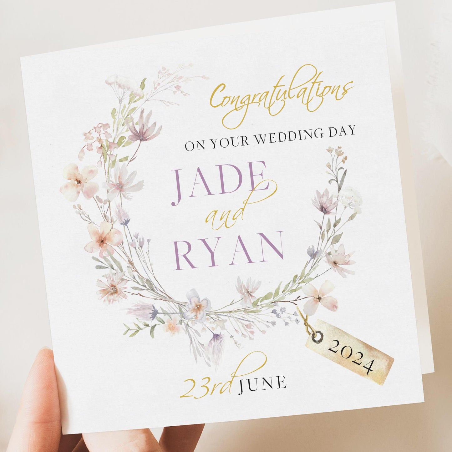 Floral wedding card personalised