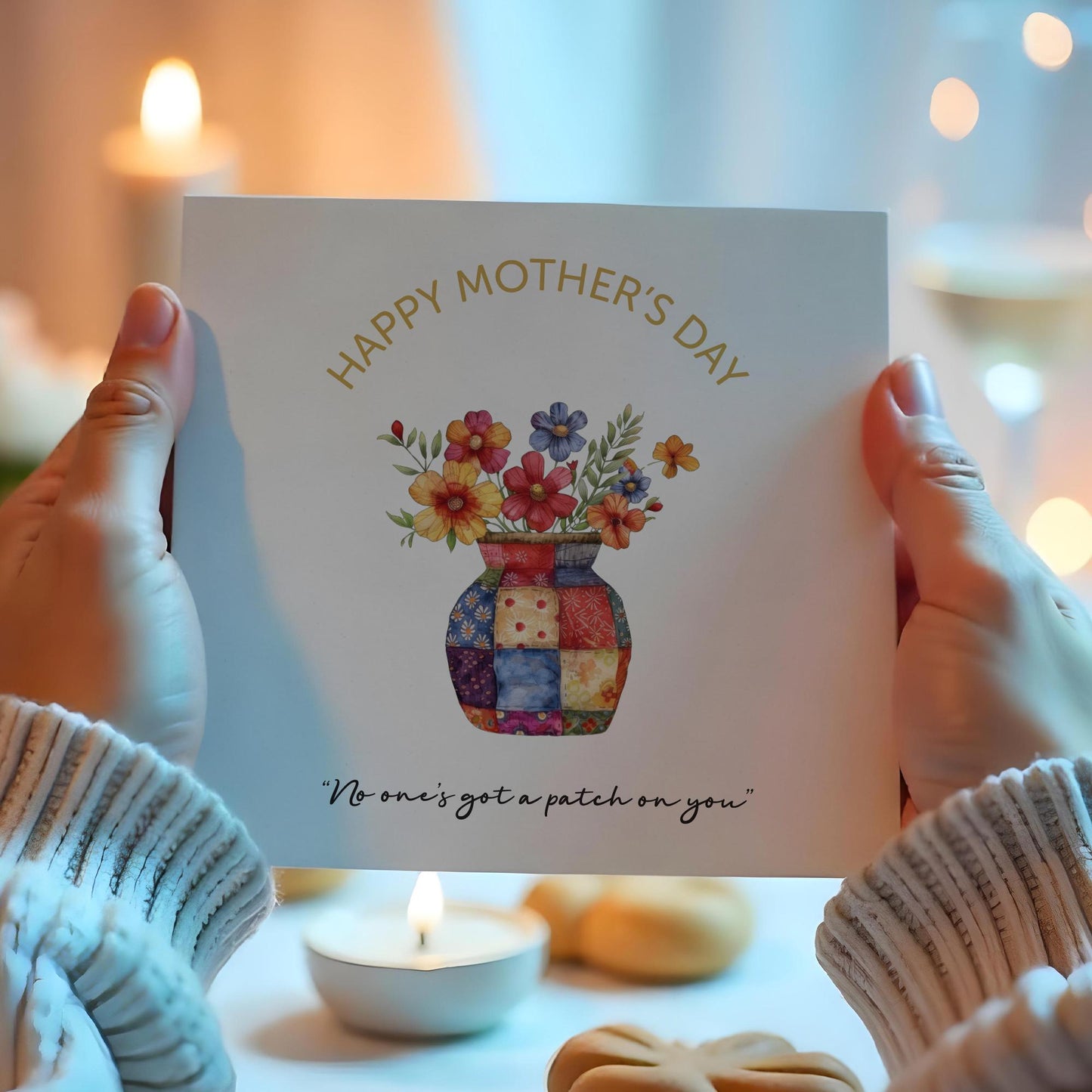 Mothers Day Card, From Son, Daughter, Happy Mothers Card for Mum, Personalised Mothers Day Gift, Embroidery-Inspired Design