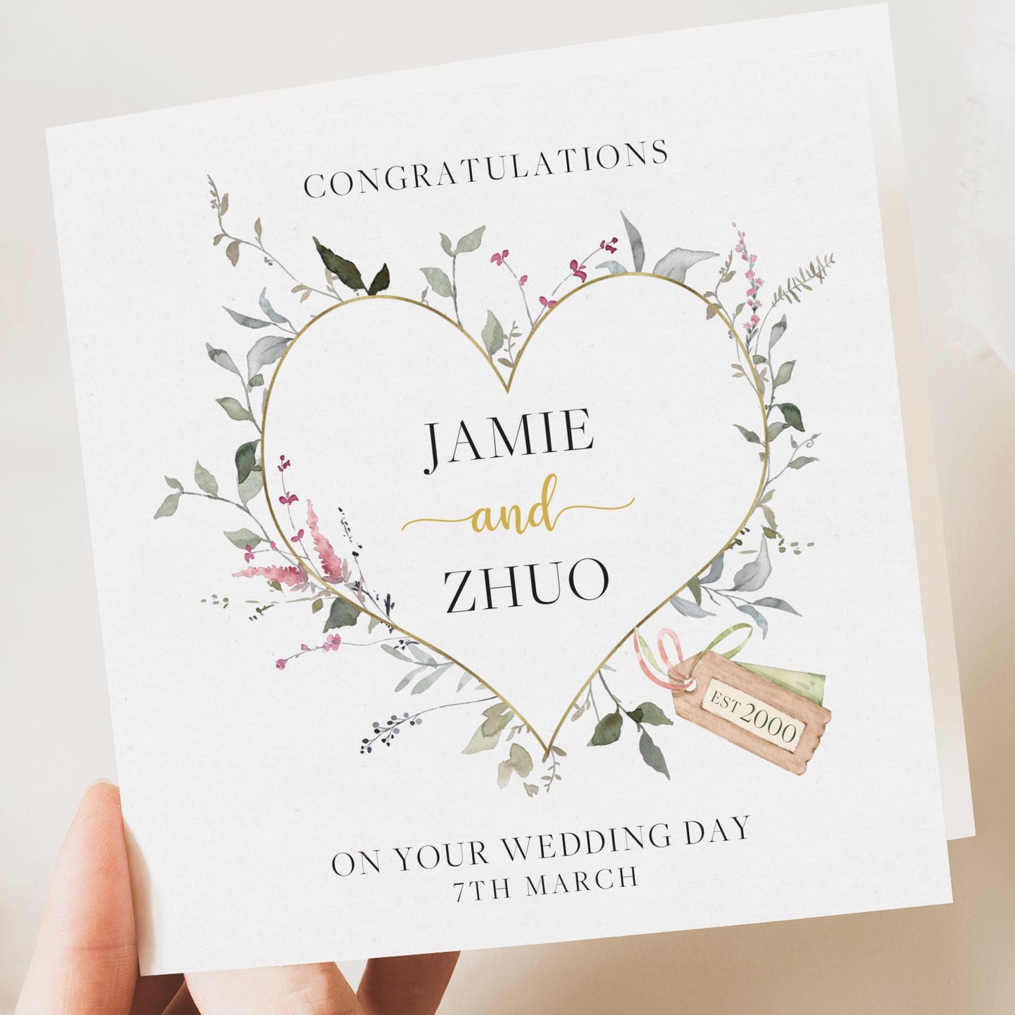 Personalised Wedding Floral Card | Newly Married Couple Greeting | Congratulations Wedding Card | Wedding Gift Card | Initials | Newly Weds