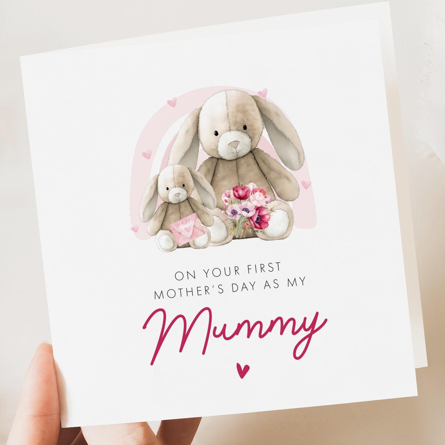 Personalised Happy First Mother’s Day Card, 1st Mother’s Day Card, I Love You Mummy, Mum, Mammy, Mam, Mother, Bunny Mothers Day Card
