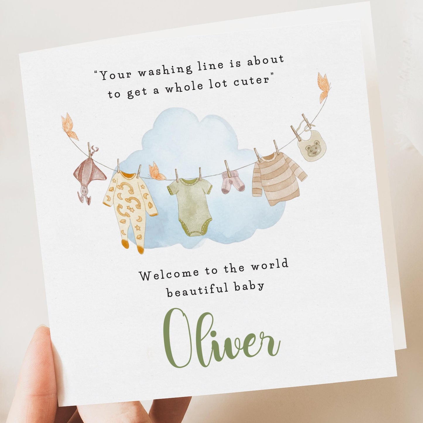 Personalised New born Baby Watercolour themed new baby card, Keepsake New Born card, Granddaughter, Grandsonn, New born girl card