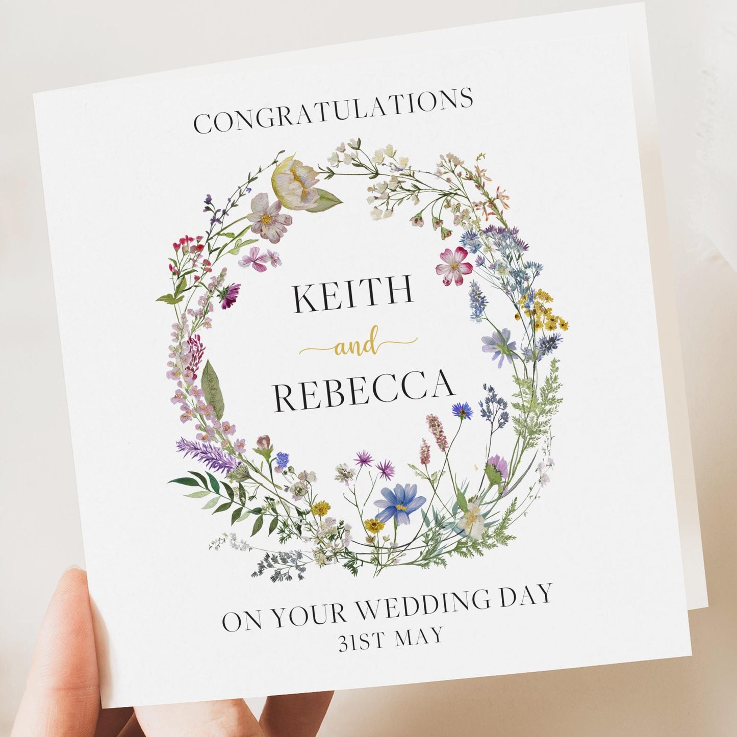 Personalised Wedding Floral Card | Newly Married Couple Greeting | Congratulations Wedding Card | Wedding Gift Card | Vintage summer Wreath
