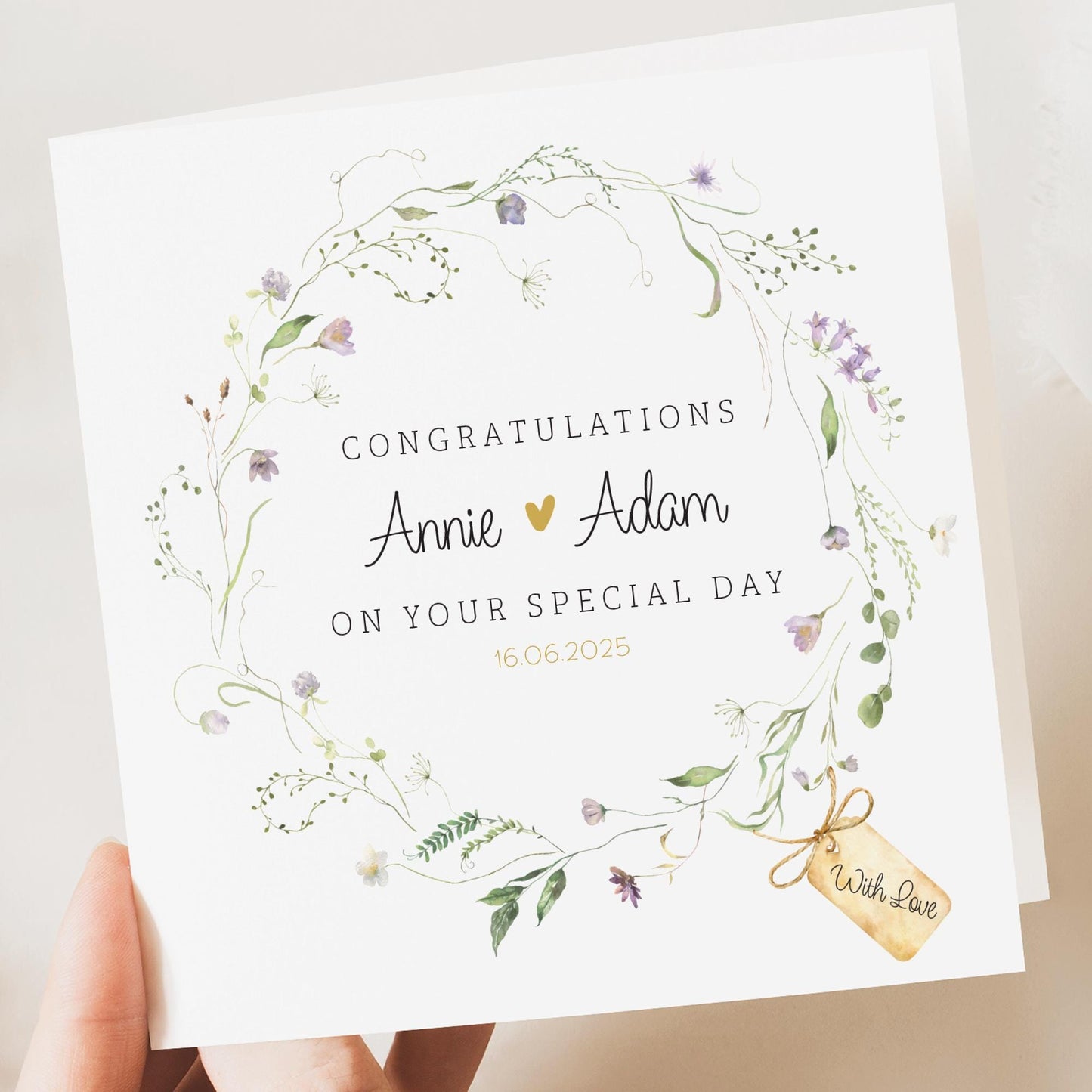 Personalised Wedding Floral Card | Newly Married Couple Greeting | Anniversary | Congratulations Engagement Card | Wedding Gift Card