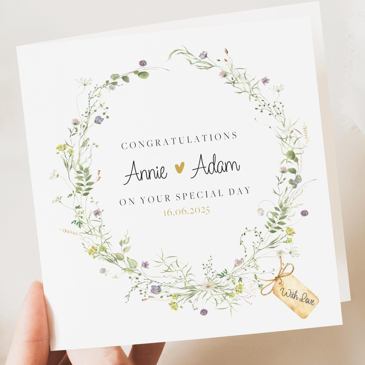 Personalised Wedding Floral Card | Newly Married Couple Greeting | Anniversary | Congratulations Engagement Card | Wedding Gift Card