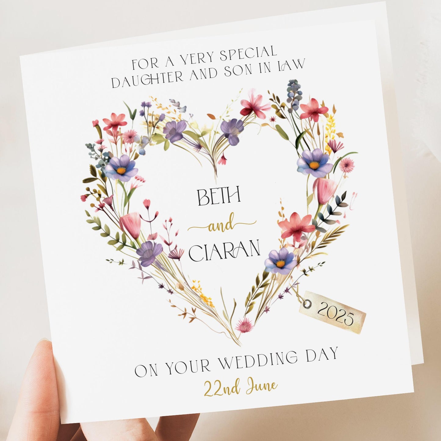 Wedding Card, Personalised Wedding Card, Son and Daughter-in-law card, Daughter and Son-in-law card, Floral wedding card
