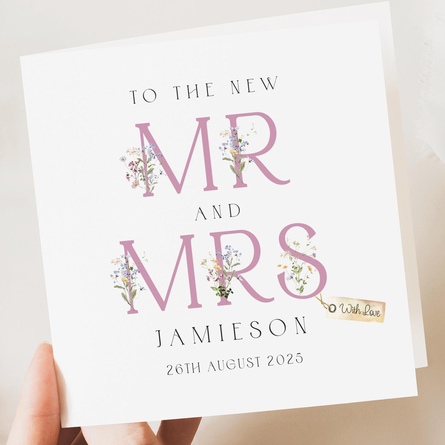 Personalised Wedding Floral Card | Newly Married Couple Greeting | Anniversary | Congratulations Engagement Card | Wedding Gift Card BLUSH