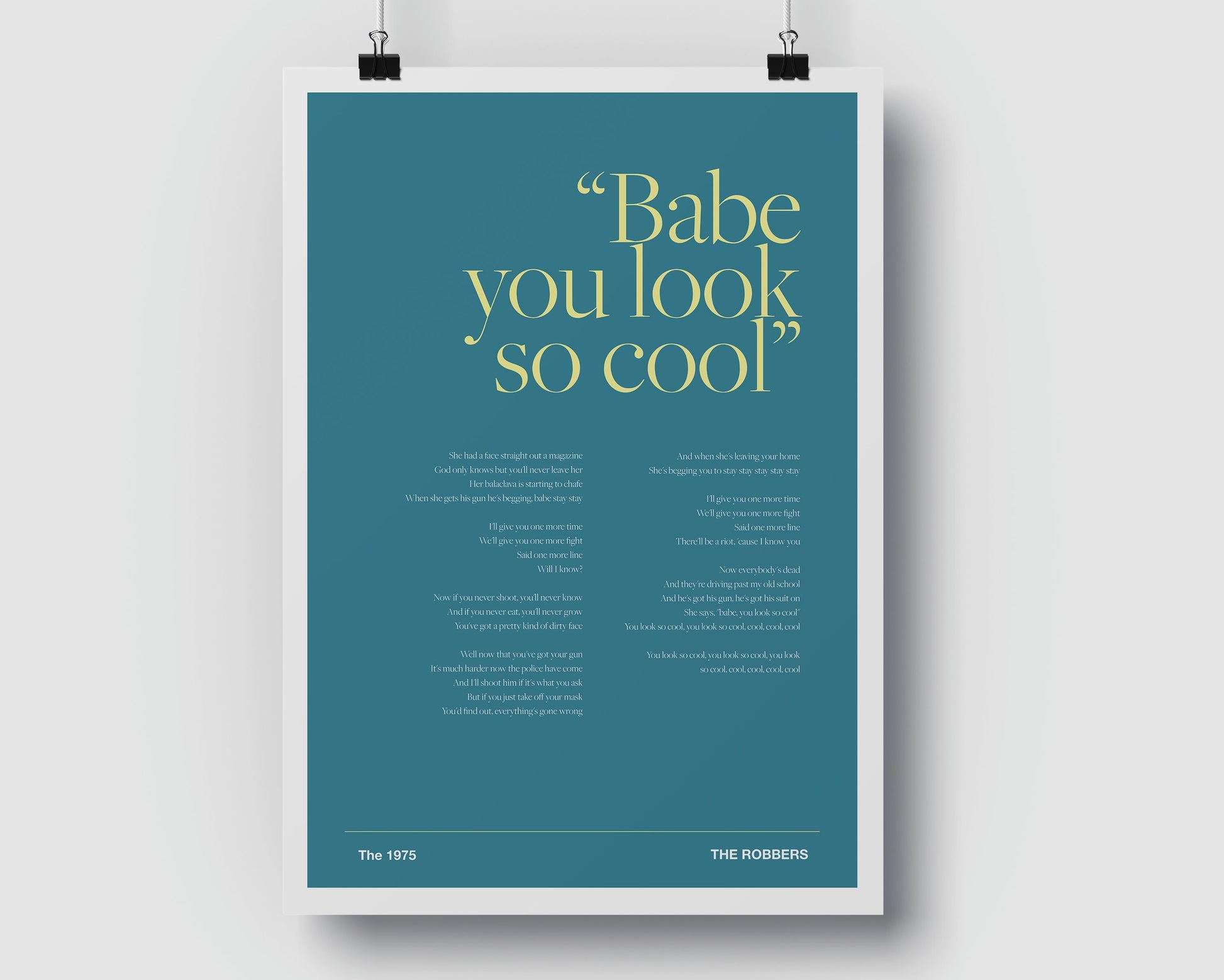The 1975 Robbers - Music Poster - Music Print - Music Lyrics - Various Colours