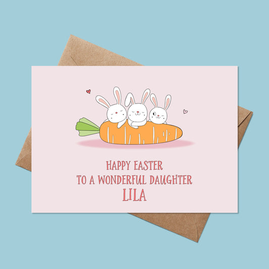 Personalised Easter cards for Daughter - Easter Bunny Card - Girls Easter Cards  - Daughter Easter Cards