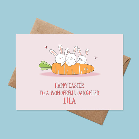 Personalised Easter cards for Daughter - Easter Bunny Card - Girls Easter Cards - Daughter Easter Cards