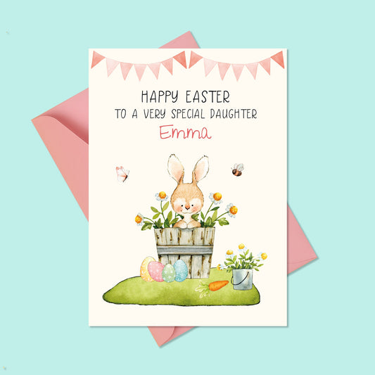 Personalised Girls Easter Card, Easter Bunny Girls Card, Daughter Easter Card, Granddaughter Easter Card, Niece, Cousin