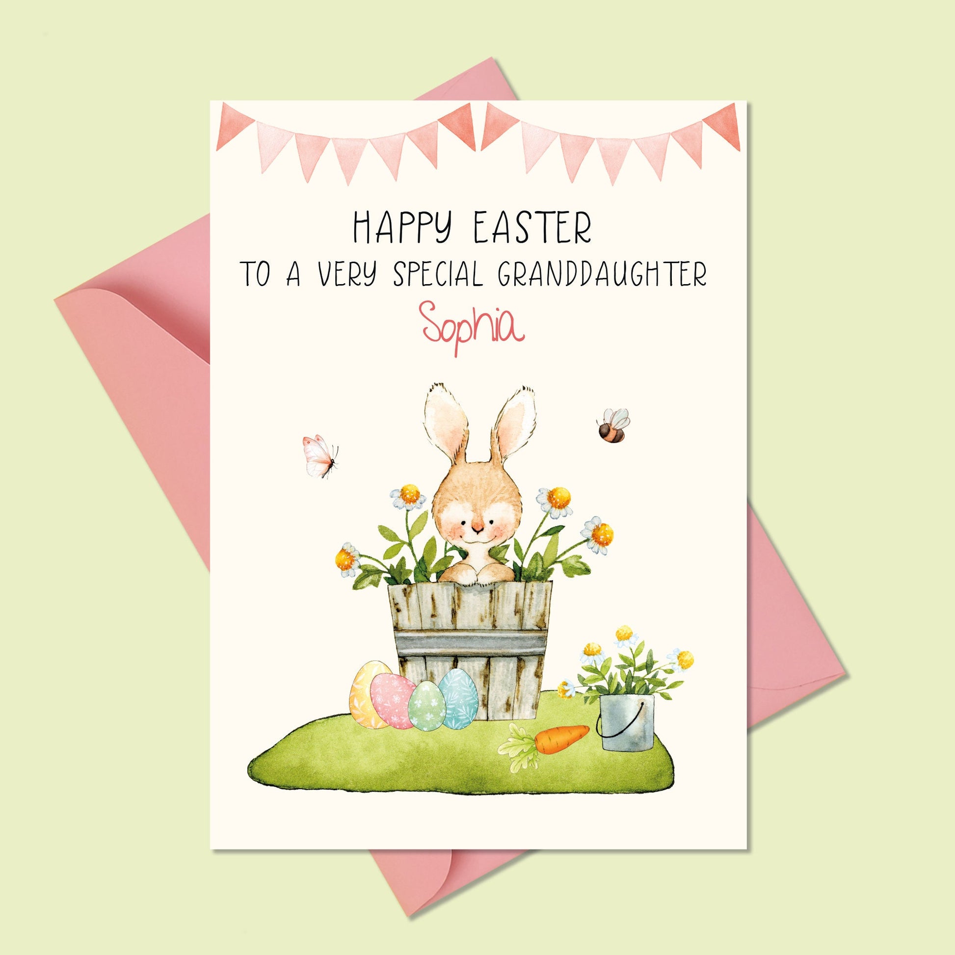 Personalised Easter Card Granddaughter Bunny 5x7"