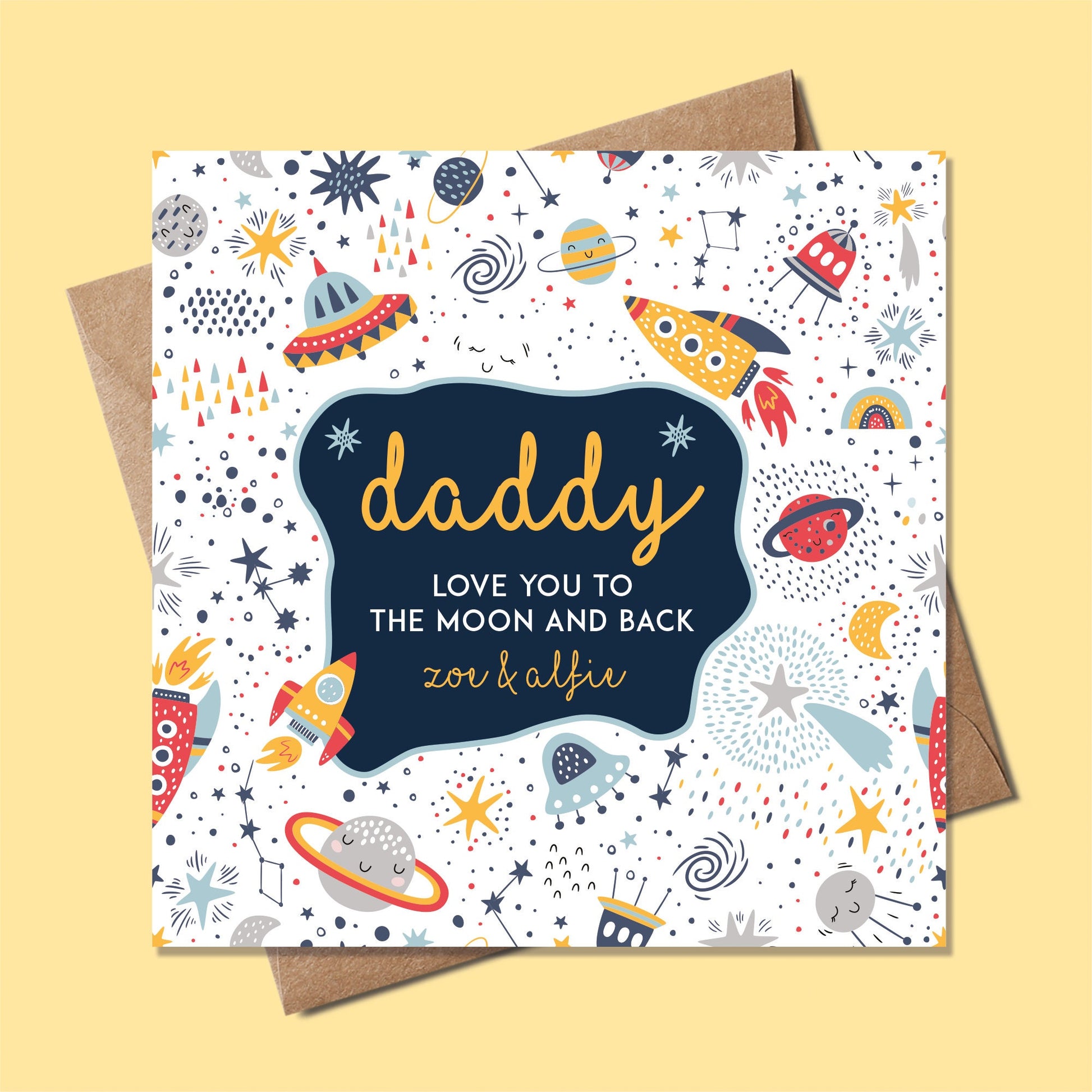 Cute Fathers Day card, Birthday card for Dad - Fathers Day Card - Love you to the moon and back, Personalised dad birthday Card