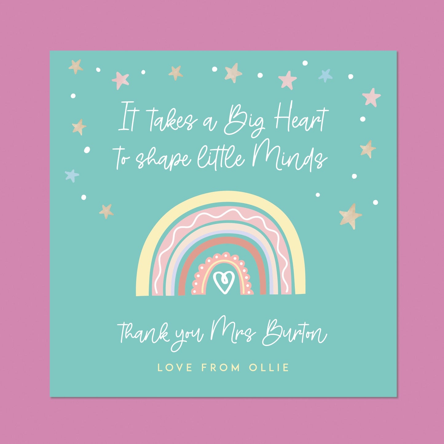 It takes a big heart to help shape little minds, Teacher Card, Thank you Teacher Card, Personalised Teacher Card, Teaching assistant