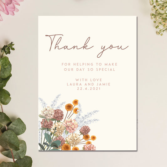 Thank you wedding Card, Personalised Wedding Card, Newlywed married card, wedding card from the bride and groom, Autumn wedding