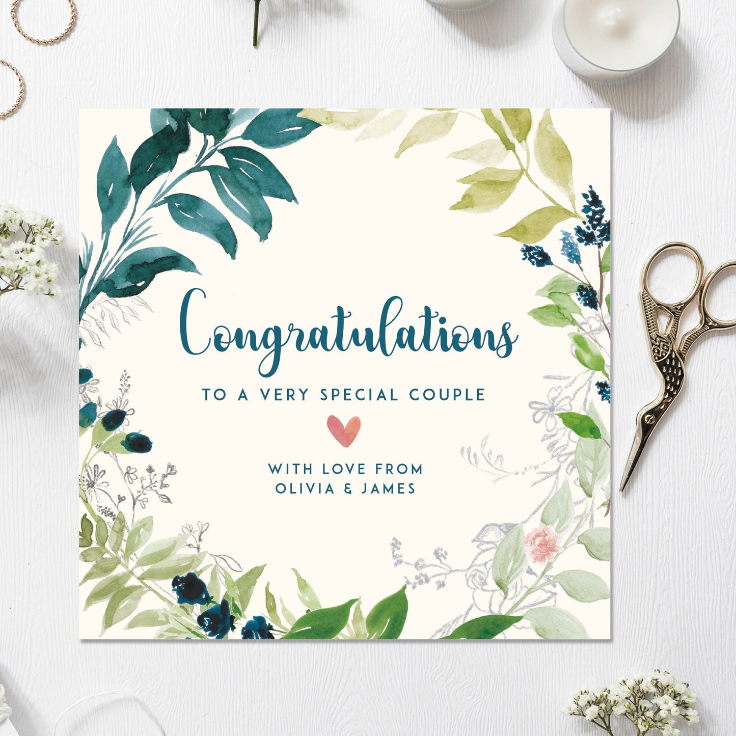 Wedding Card Personalised Botanical 135mm