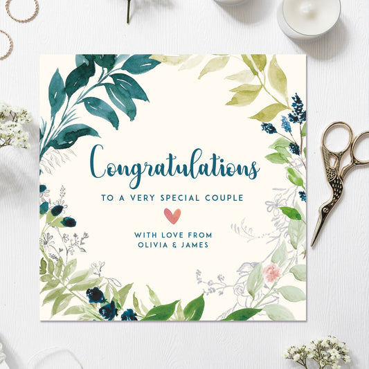 Wedding Card Personalised Botanical 135mm