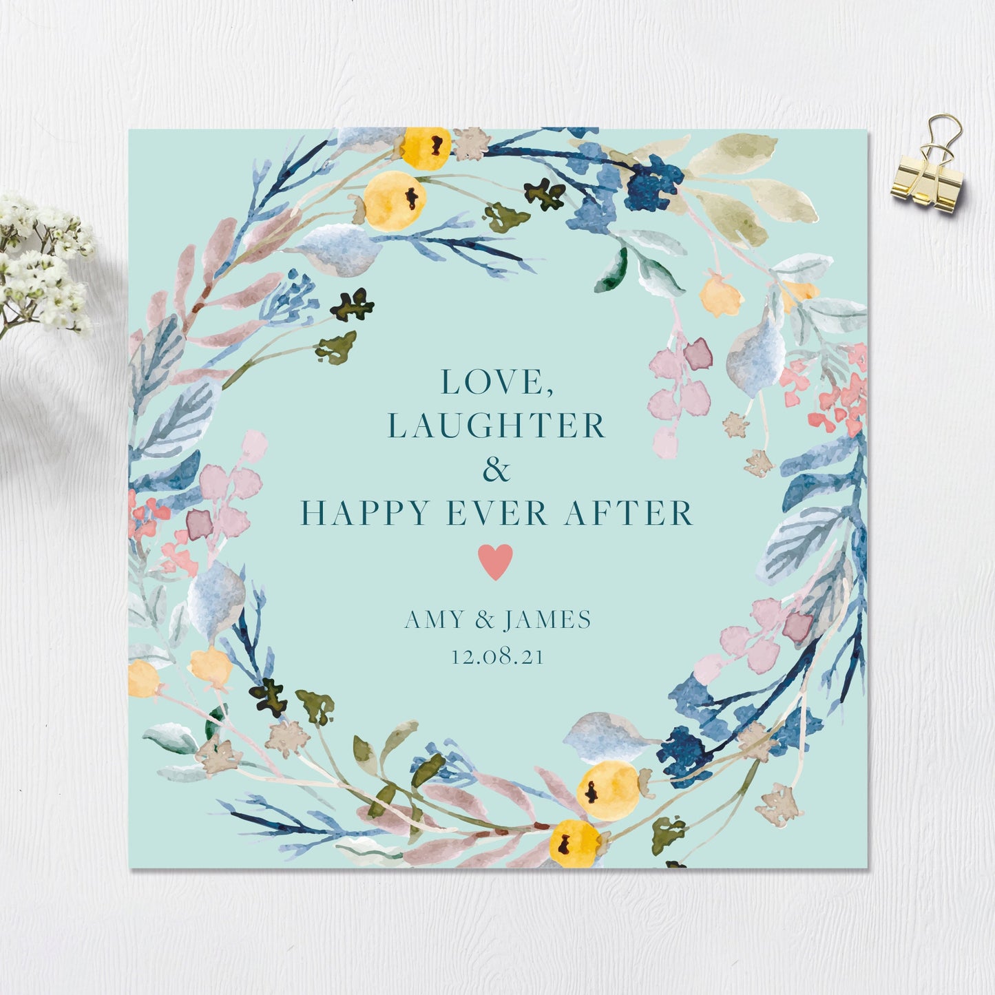 Wedding Card Personalised Floral 135mm
