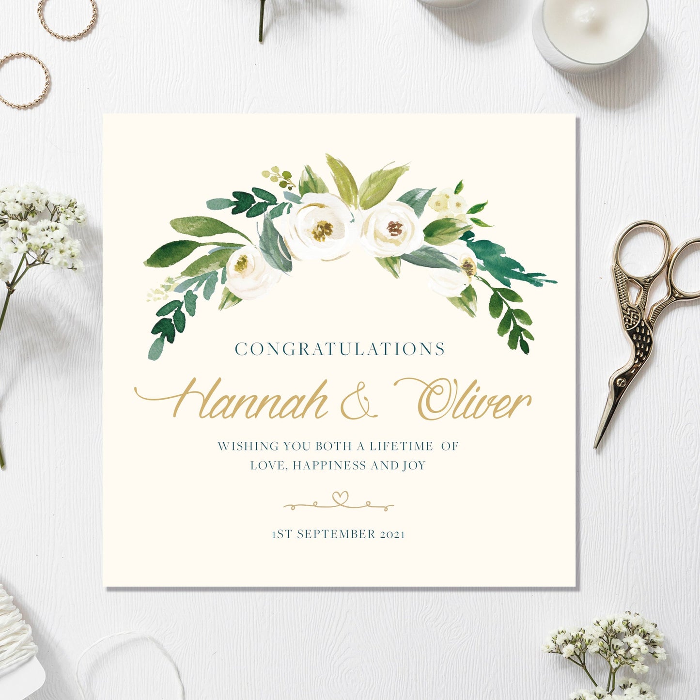 Personalised Wedding Card - Floral Pastel 5x5"