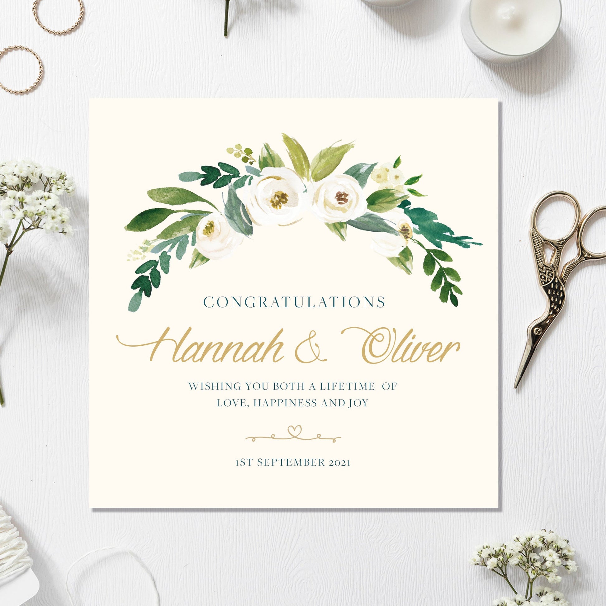 Personalised Wedding Card - Floral Pastel 5x5"