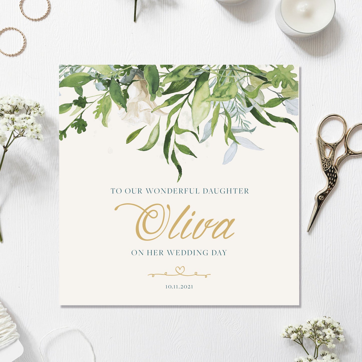 Wedding Card Personalised Floral 5x5"