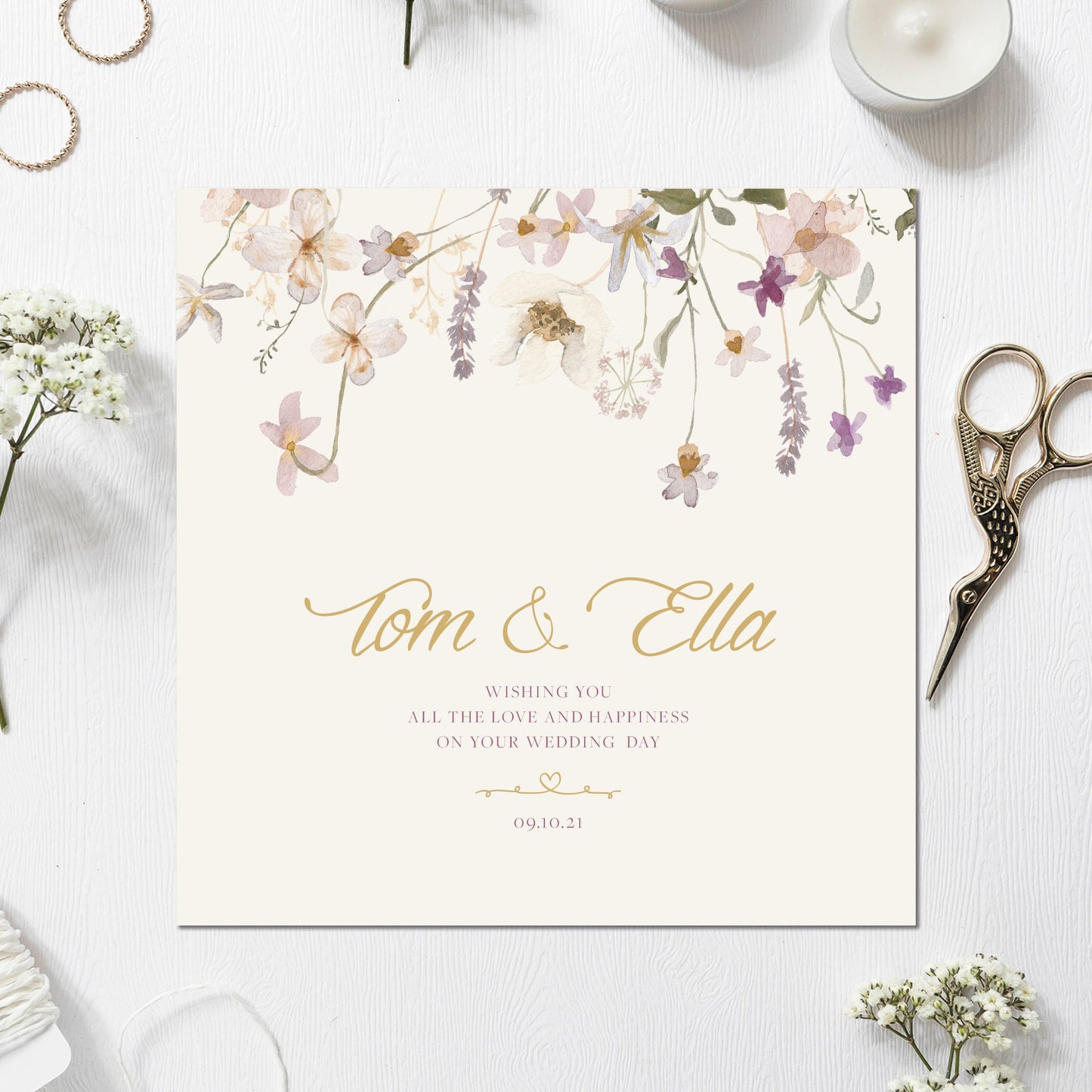 Wedding Card Personalised Floral Bride Groom