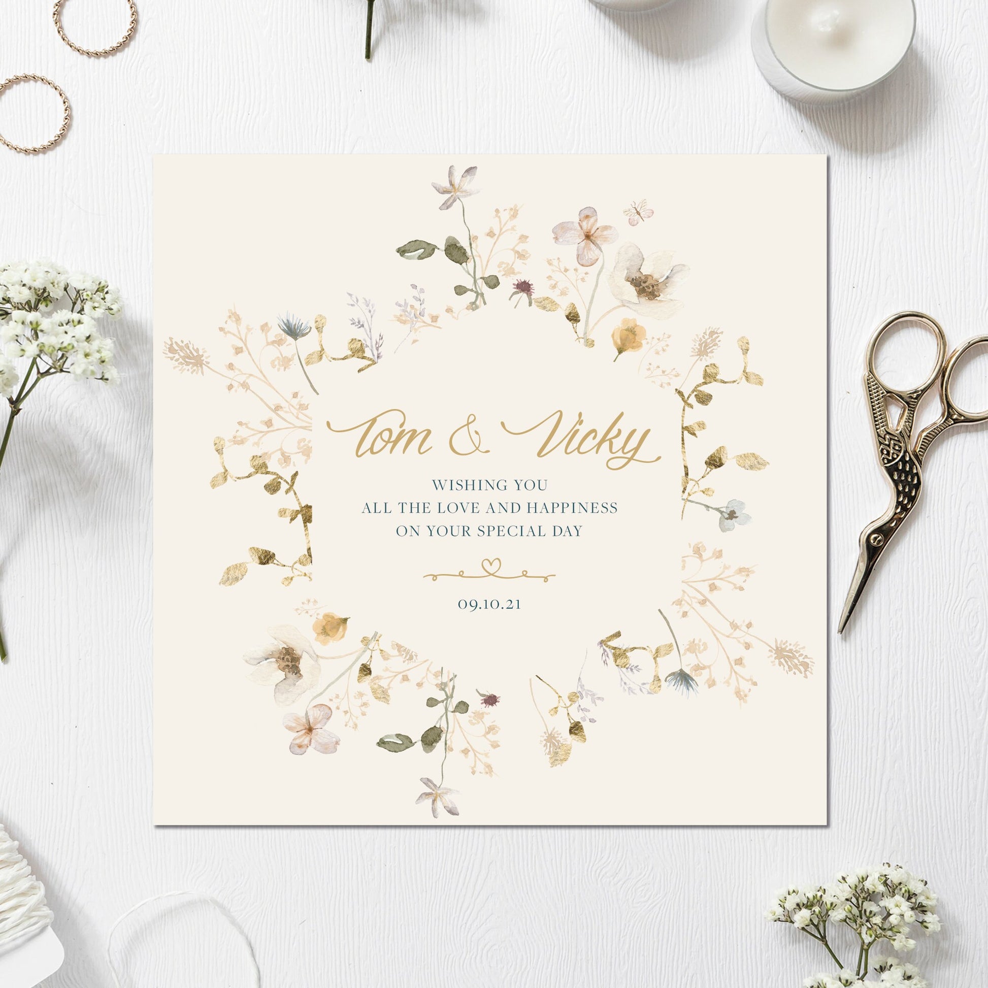 Wedding Card Floral Bride Groom Personalised 135mm