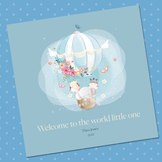 Personalised Baby Watercolour themed new baby card, hello little one, welcome to the world New Baby Card