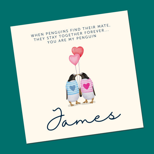 Valentines Day Card, Penguin, Love Card, Valentine Cards for Husband, for Wife, for Girlfriend, for Boyfriend, Girlfriend, Fiance